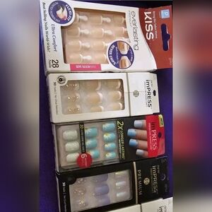 4 Sets Of Short Square KISS imPRESS &1 Dashing Diva Press-On Manicure Nails